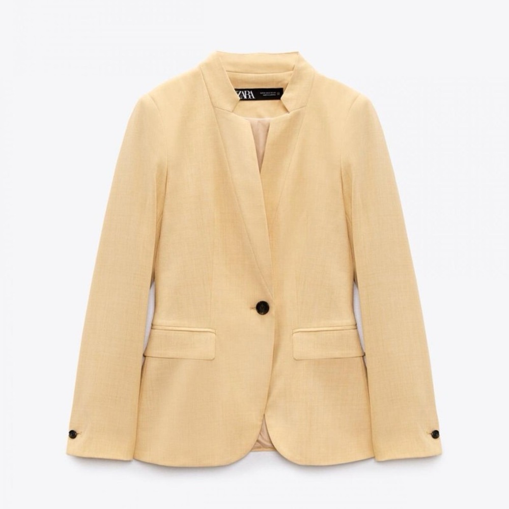 Zara Yellow Basic Blazer With Inverted Lapel Size… - image 1